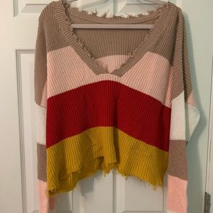 FATE distressed color block sweater